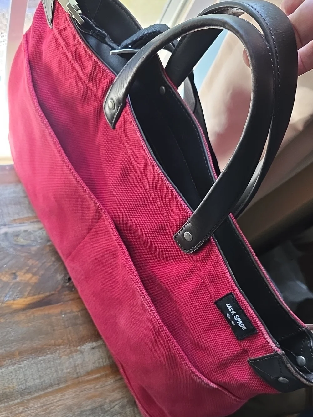 Jack Spade Red Canvas Briefcase Tote with Leather Handles